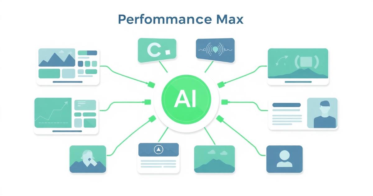 Performance Max Campaign Guide: Setup, Assets & Guardrails — featured illustration for the Google Ads article on NexGrowthPPC