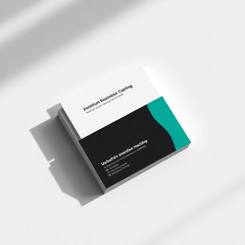 Stack of premium black, white and green business cards with soft shadows
