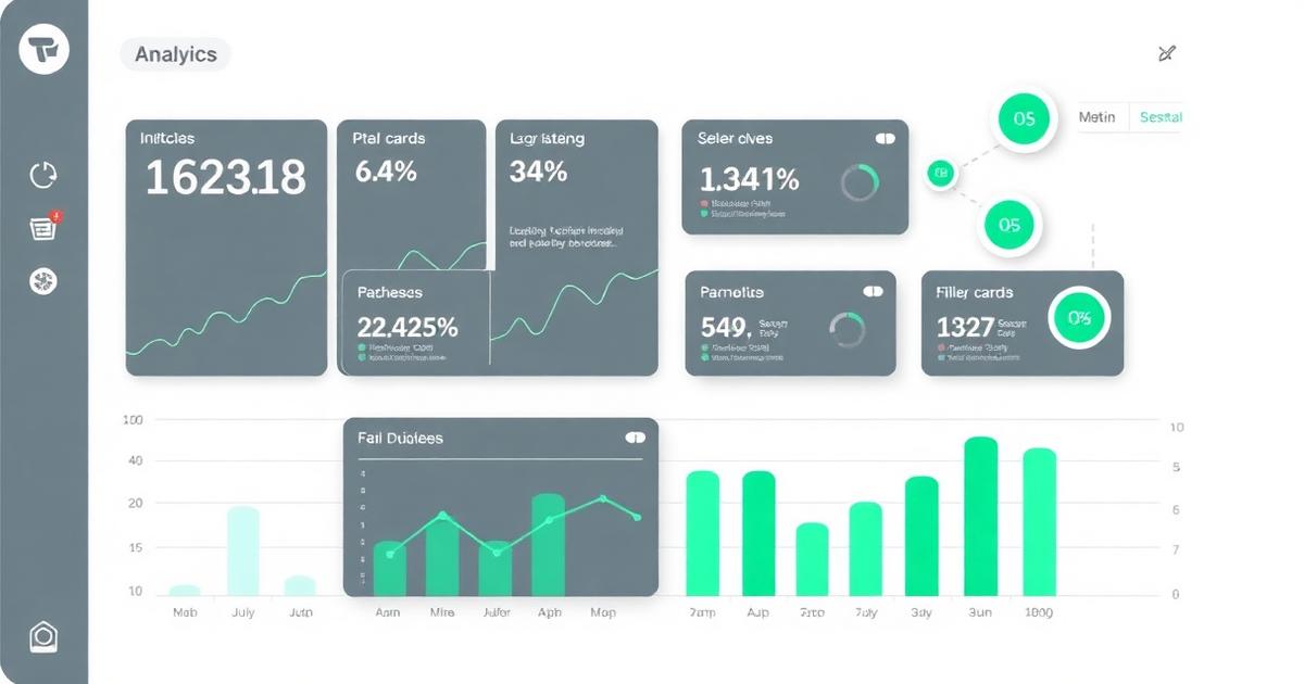 Google Ads analytics dashboard mockup showing KPI cards and performance charts